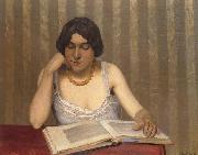 Woman wiht Yellow Necklace Reading Felix  Vallotton